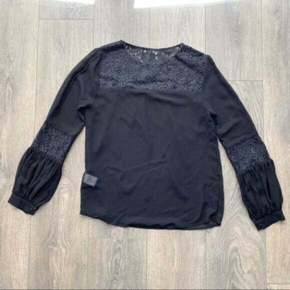 REVOLVE For Love & Lemons Sacramento Blouse Black Sheer Lace Long Sleeves Small - Picture 14 of 16